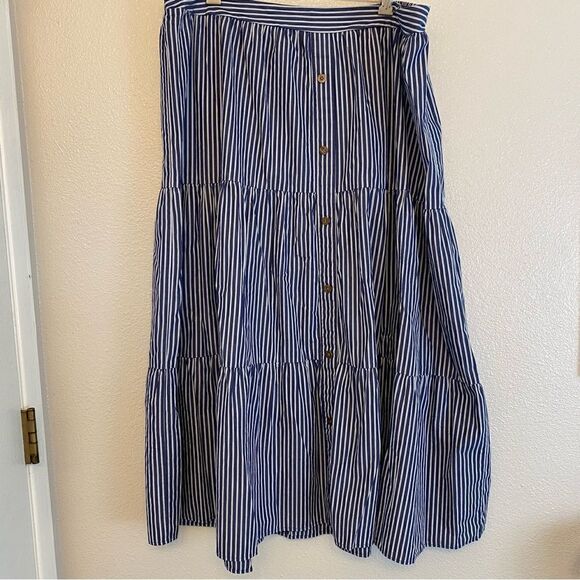 LANE BRYANT PLUS SIZE blue STRIPED BUTTON FRONT TIERED MAXI coastal SKIRT 18/20 - Picture 2 of 9